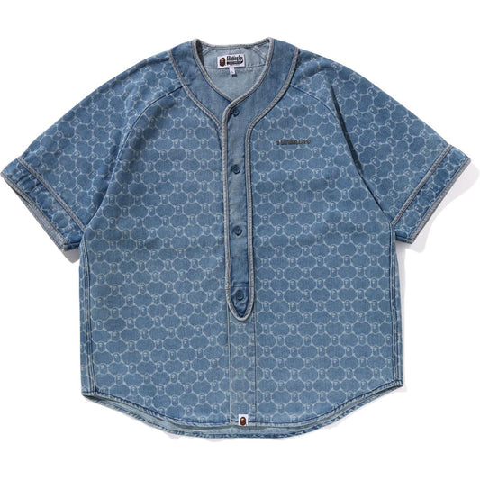 CHEMISE DE BASEBALL À MANCHES COURTES EN JEAN MONOGRAMME COLLÈGE POUR HOMME