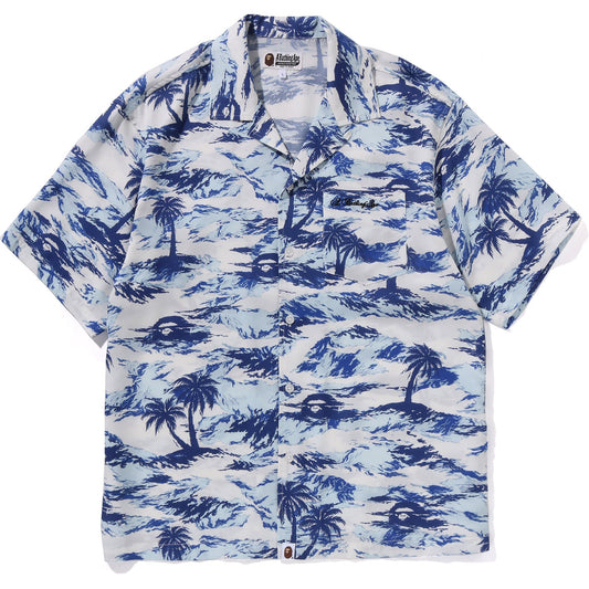 Chemise à manches courtes BAPE pour homme, motif camouflage palmier, col ouvert et poches