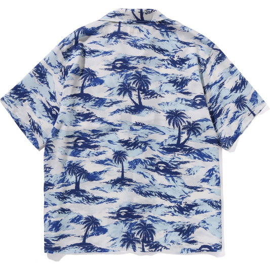 Chemise à manches courtes BAPE pour homme, motif camouflage palmier, col ouvert et poches