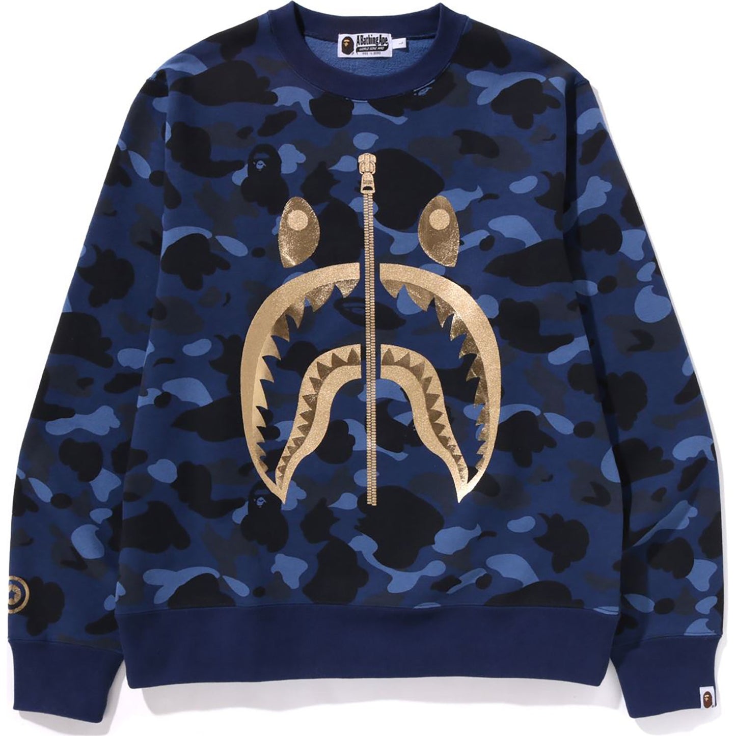 Sweat-shirt ras du cou BAPE pour homme avec motif camouflage coloré et requin