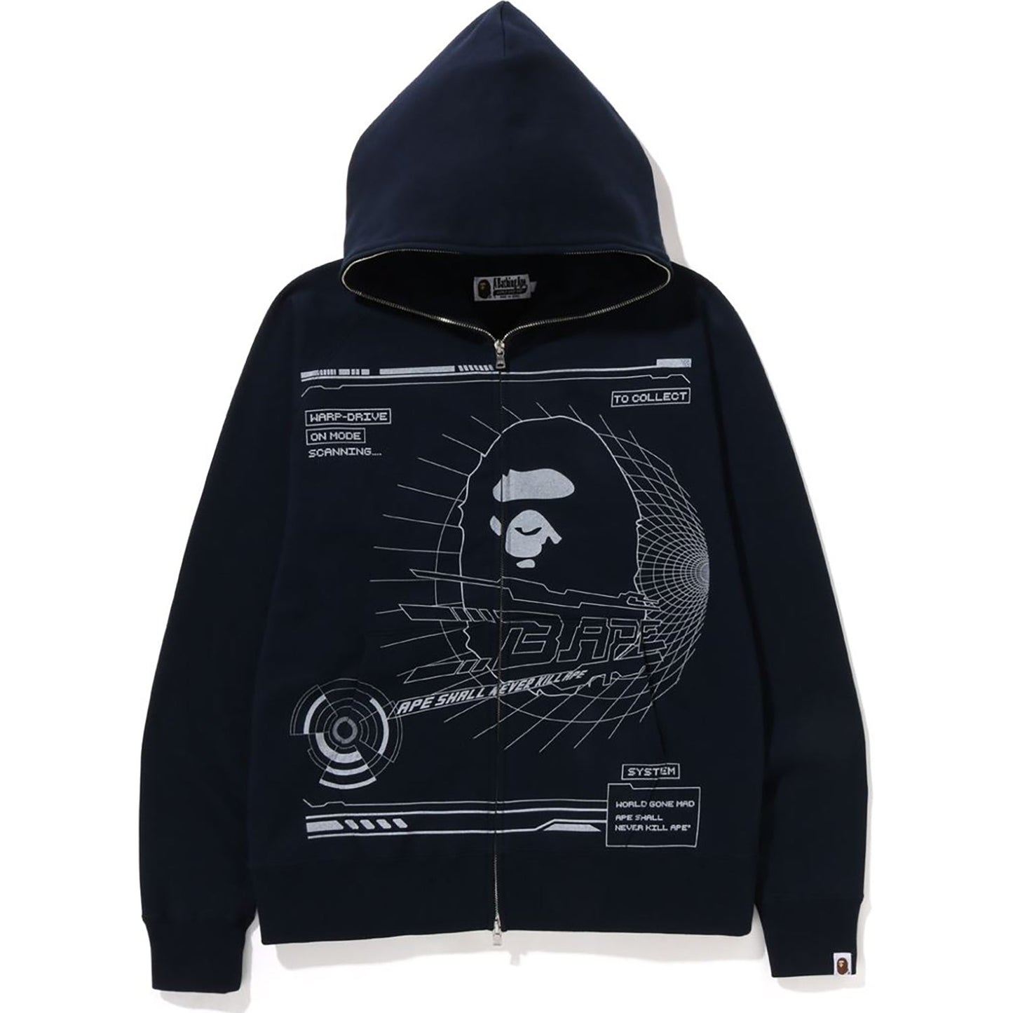 BAPE ÜBERDRUCKTER HERREN-KAPUZENPULLOVER MIT DURCHGEHENDEM REISSVERSCHLUSS