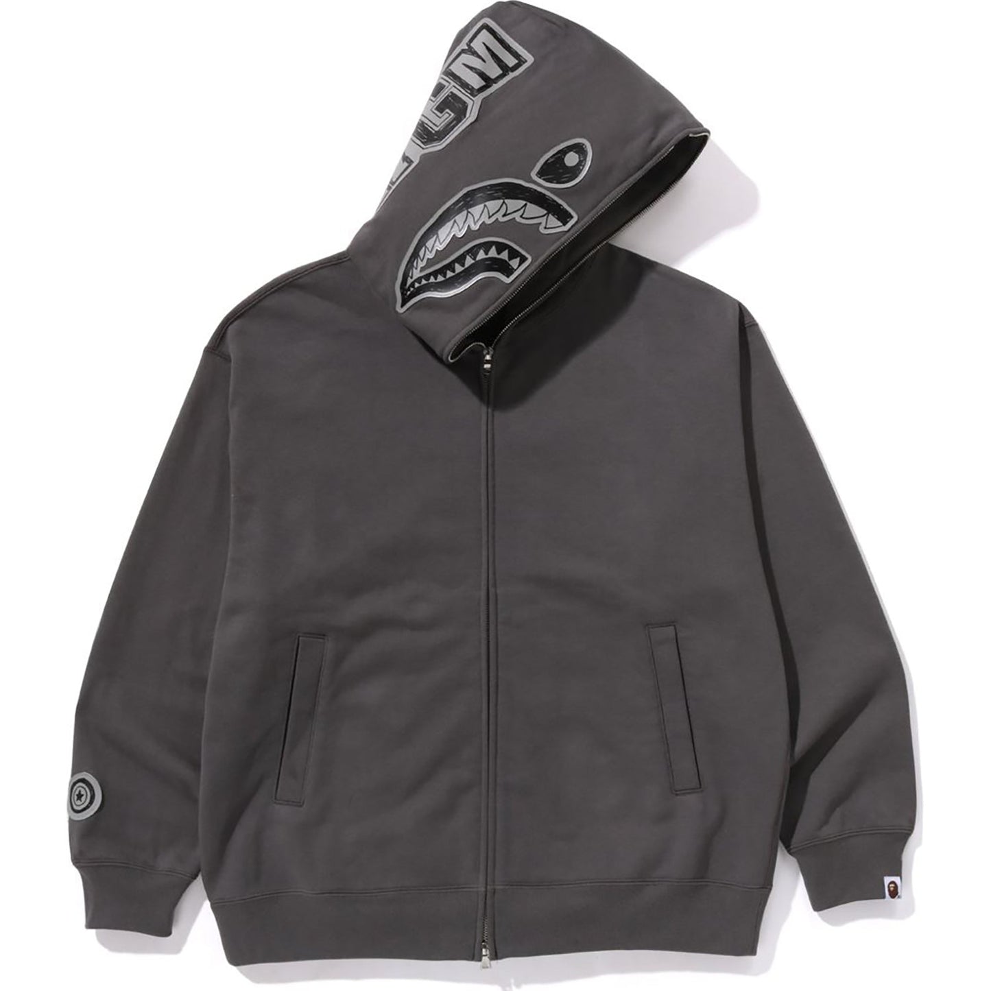 Sweat à capuche entièrement zippé avec motif requin dessiné à la main pour homme, coupe décontractée
