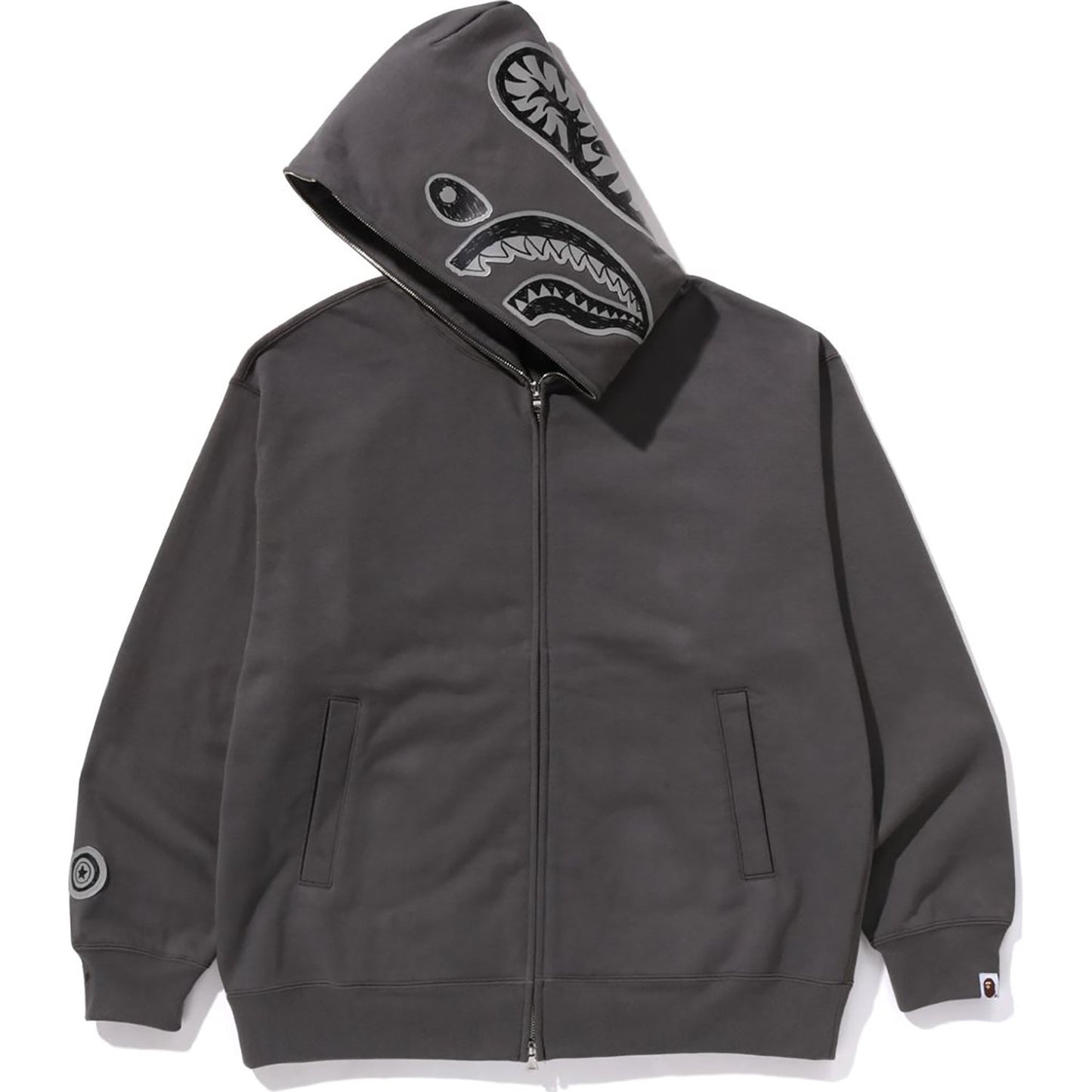 Sweat à capuche entièrement zippé avec motif requin dessiné à la main pour homme, coupe décontractée
