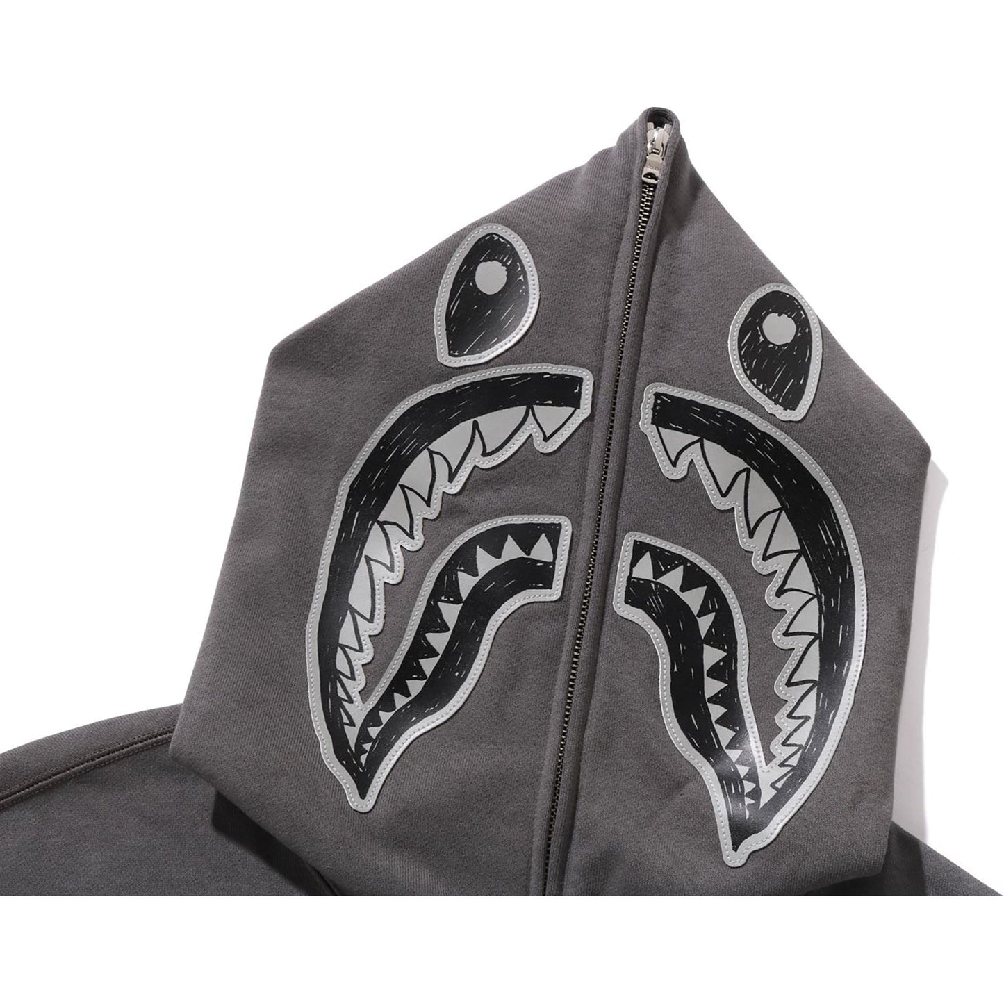 Sweat à capuche entièrement zippé avec motif requin dessiné à la main pour homme, coupe décontractée