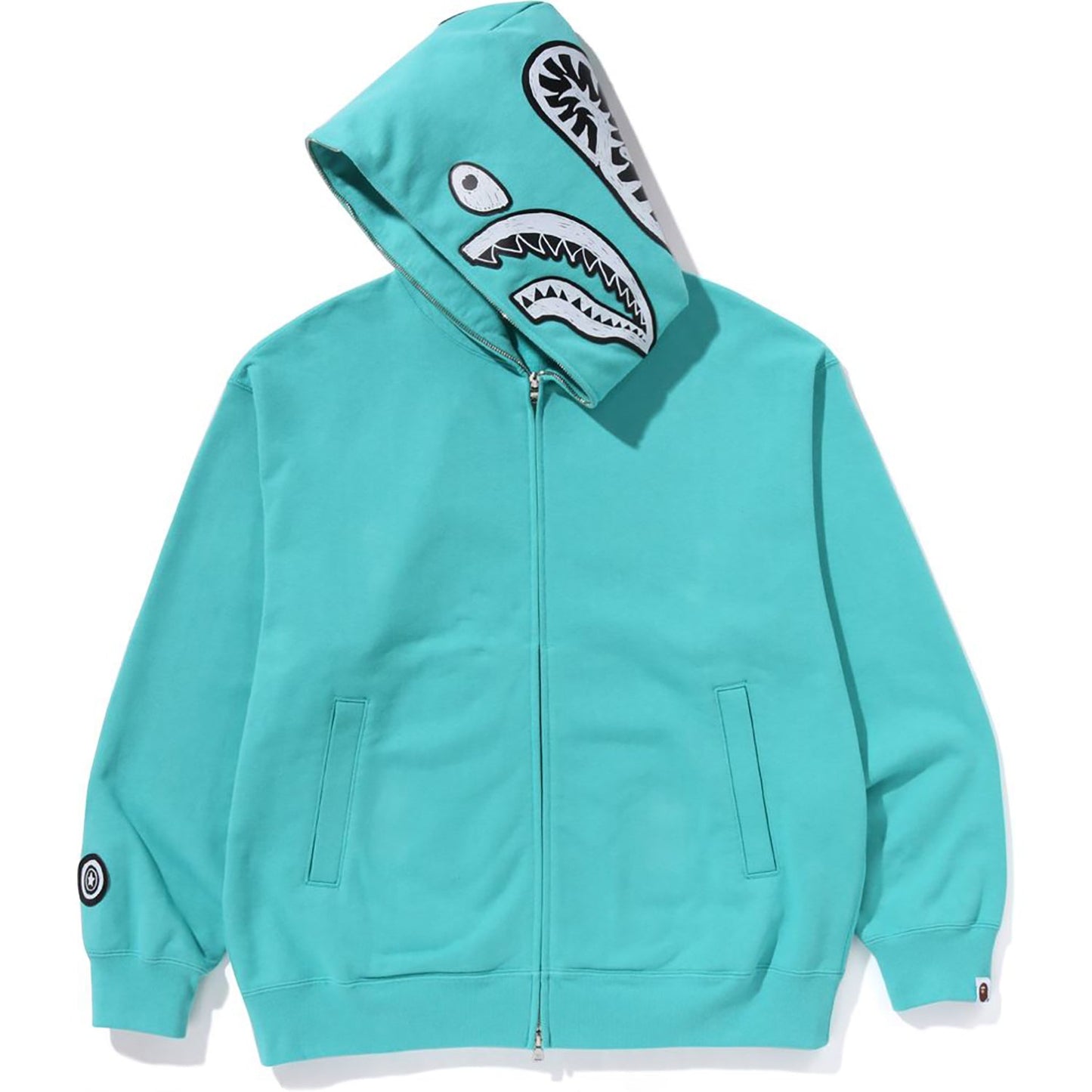 Sweat à capuche entièrement zippé avec motif requin dessiné à la main pour homme, coupe décontractée