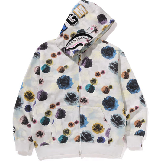 Sweat à capuche zippé intégral motif camouflage floral et requin, coupe décontractée, pour homme