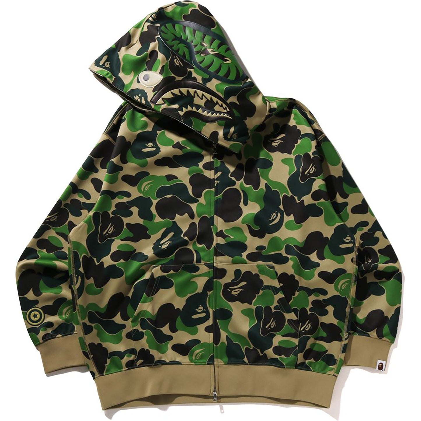 Sweat à capuche zippé intégral en polyester ABC CAMO pour homme, coupe décontractée, motif requin