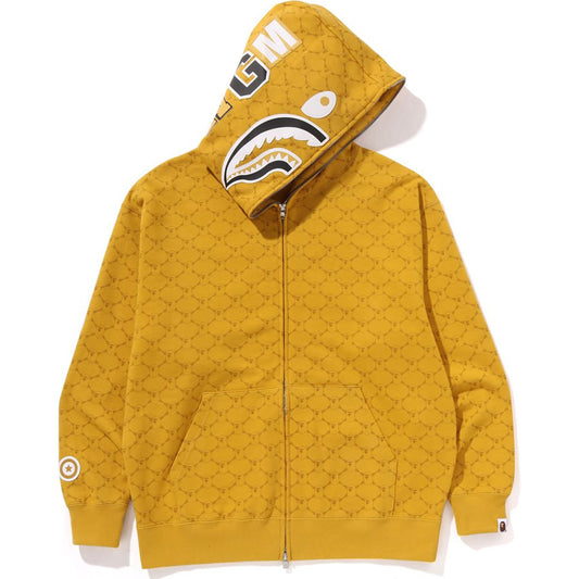Sweat à capuche zippé intégral avec motif requin et monogramme universitaire, coupe décontractée, pour homme