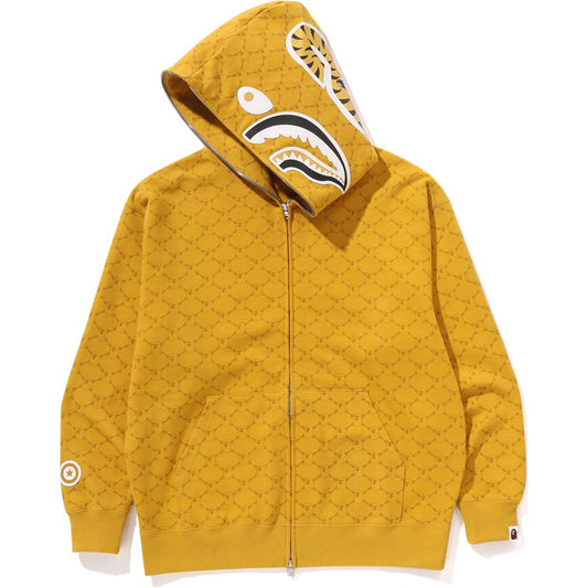 Sweat à capuche zippé intégral avec motif requin et monogramme universitaire, coupe décontractée, pour homme