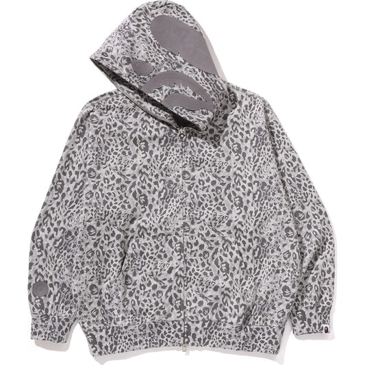 WILD LEOPARD PATTERN SHARK RELAXED FIT FULL ZIP HOODIE MENS