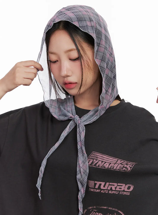 Sheer Plaid Head Scarf CL522