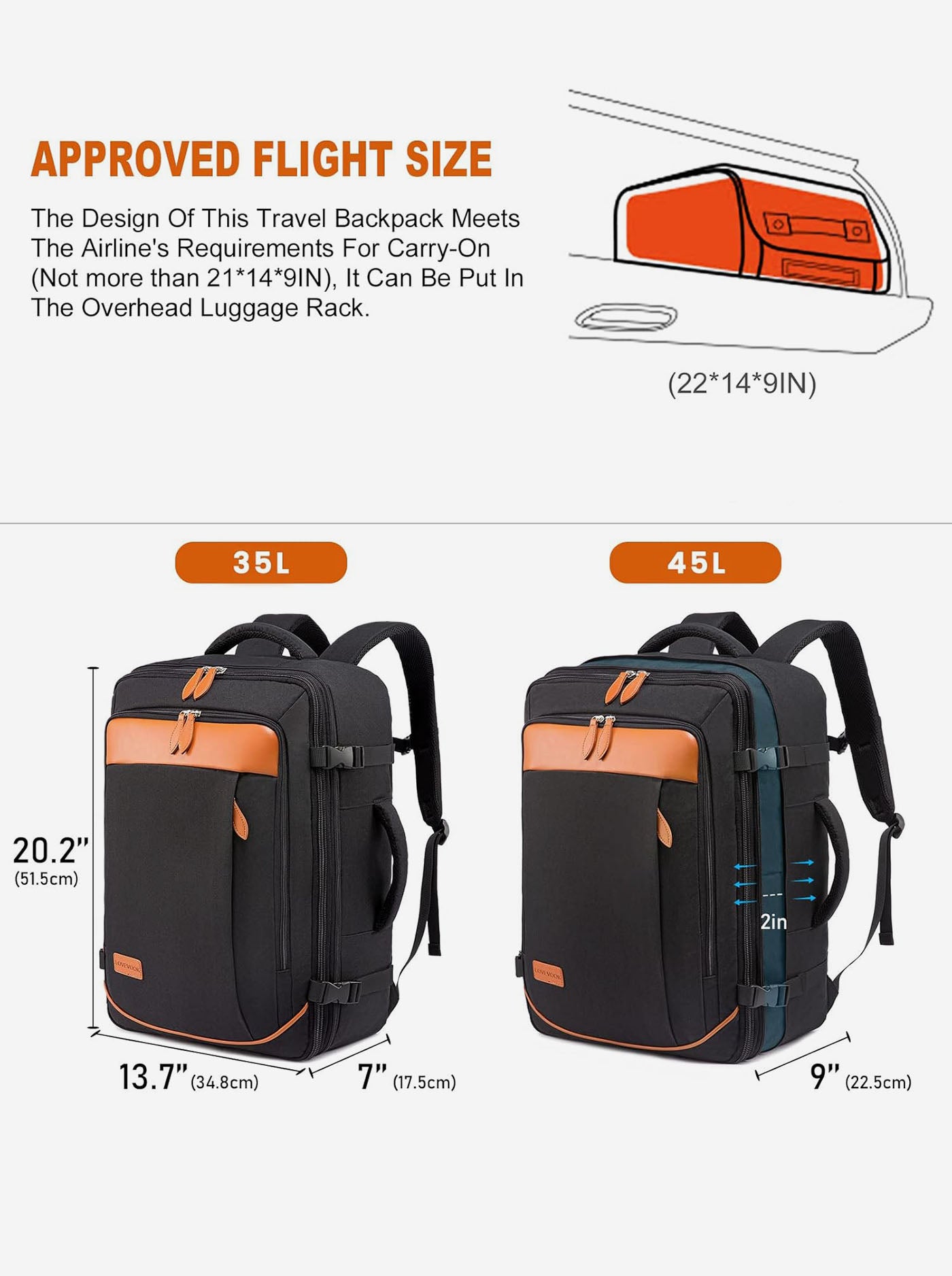 Sac à dos de voyage 5 pièces 40L/45L 