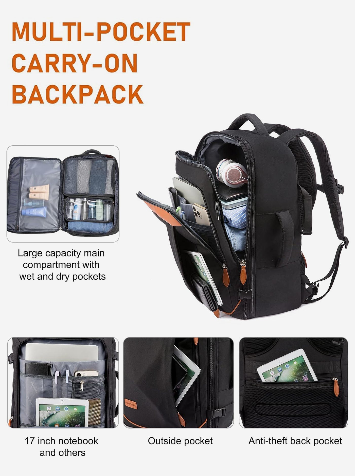 Sac à dos de voyage 5 pièces 40L/45L 