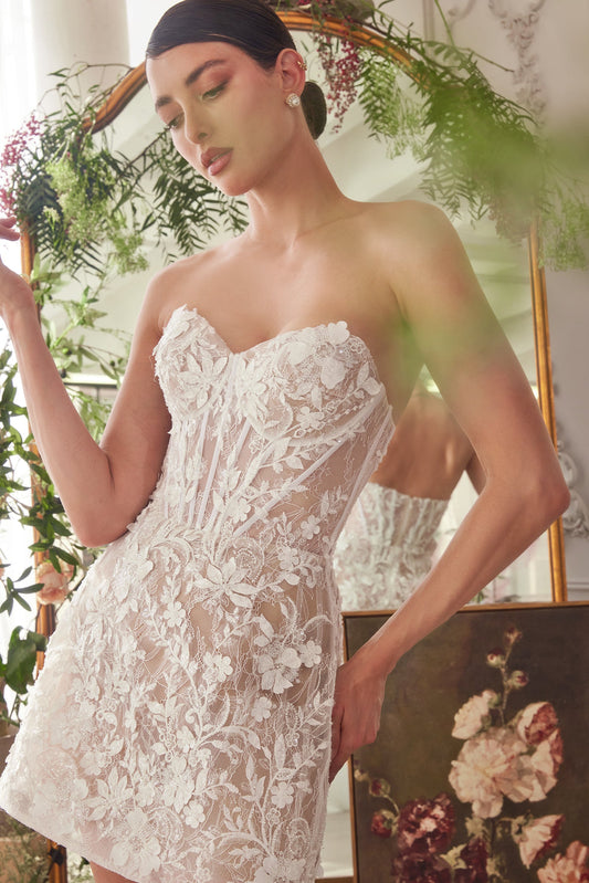 WL084 - ROBE DE MARIÉE COURTE MIDI EN DENTELLE SANS BUSTES - Andrea &amp; Leo