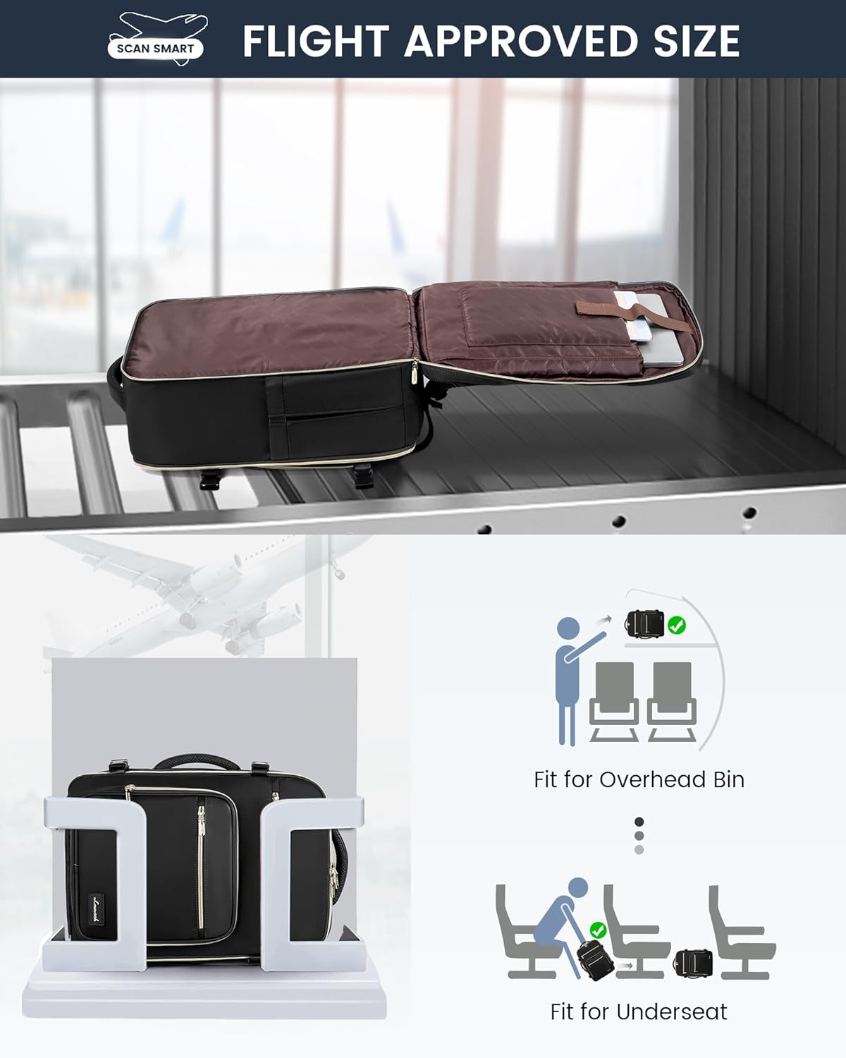 Sac à dos de voyage uni, 4 pièces, 40 L/50 L