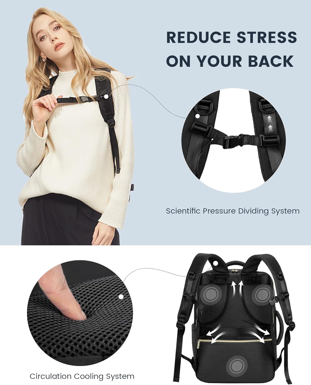 Sac à dos de voyage uni, 4 pièces, 40 L/50 L
