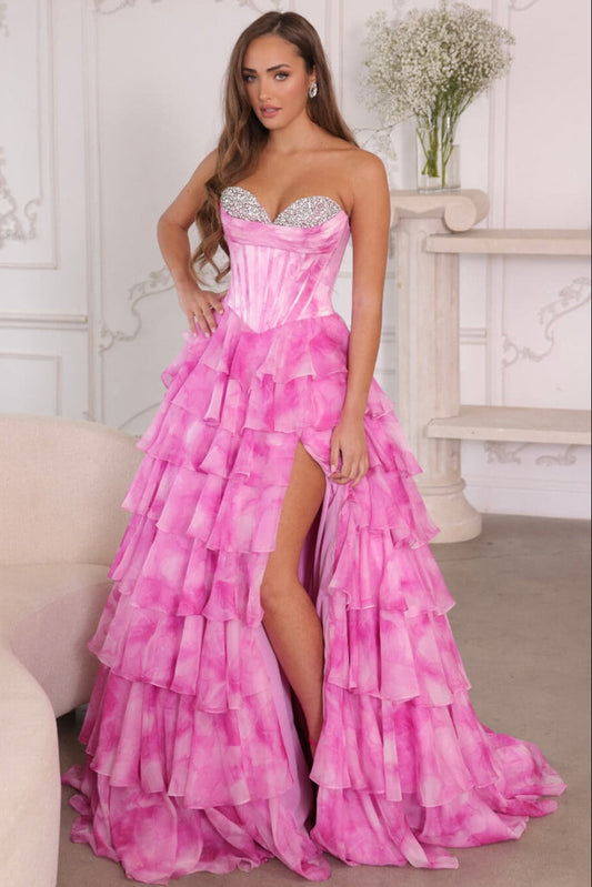 26442 - Ava Presley - Robe de bal à volants aquarelle 