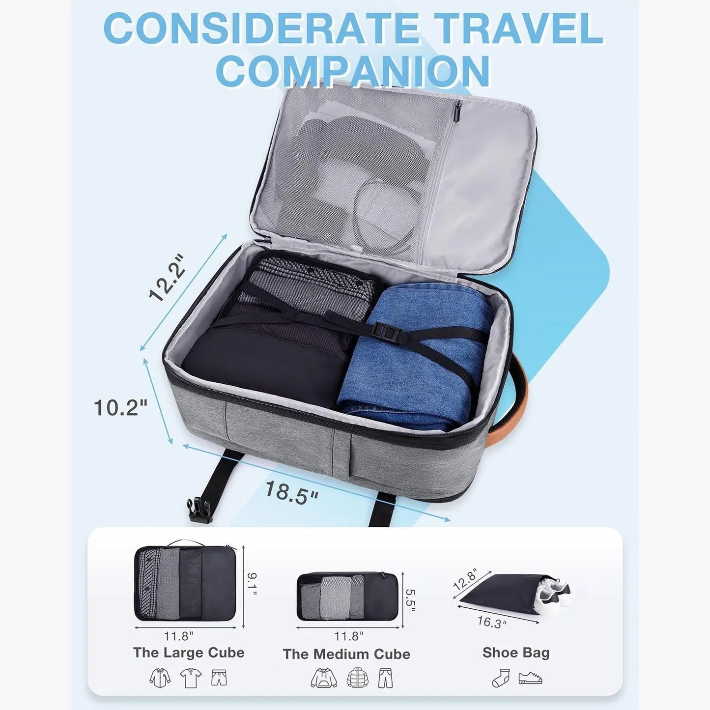 Sac à dos de voyage extensible Falco 40 L, approuvé par les compagnies aériennes 