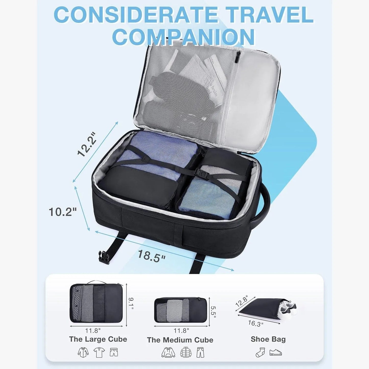 Sac à dos de voyage extensible Falco 40 L, approuvé par les compagnies aériennes 