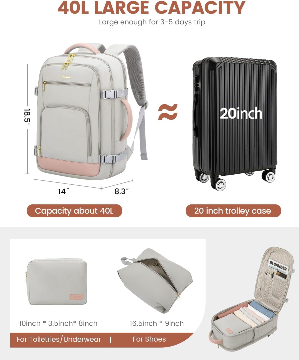 Sac à dos de voyage 3 pièces/4 pièces, 40 L/50 L