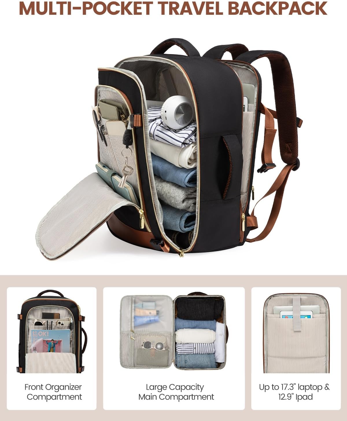 Sac à dos de voyage pour avion, 4 pièces, 40 L