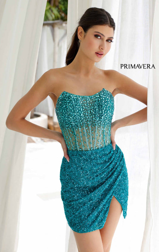 4231 - Primavera - Strapless Crystal Embellished Mini Dress