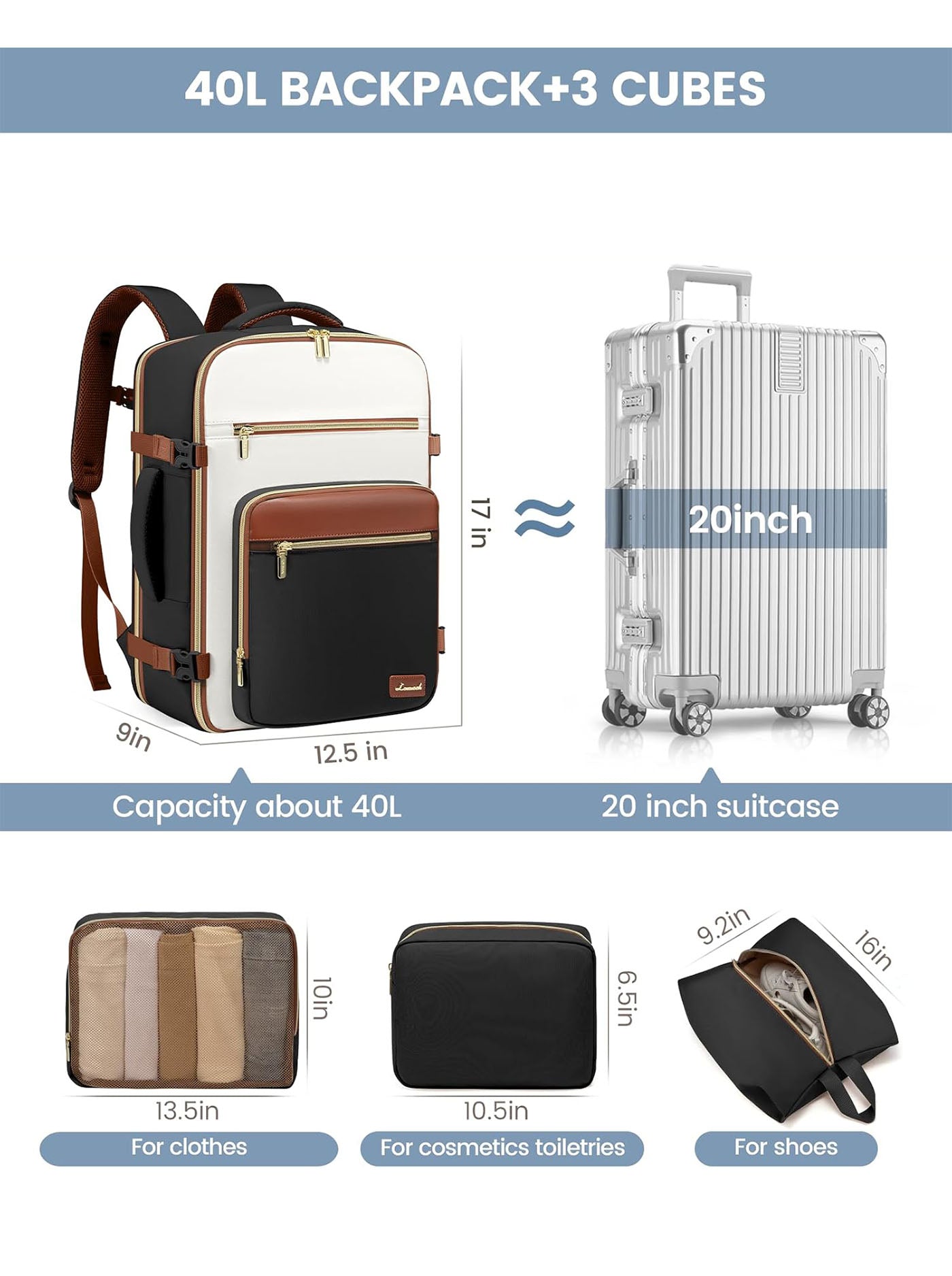 Sac à dos de voyage 4 pièces, 40 L et 50 L 