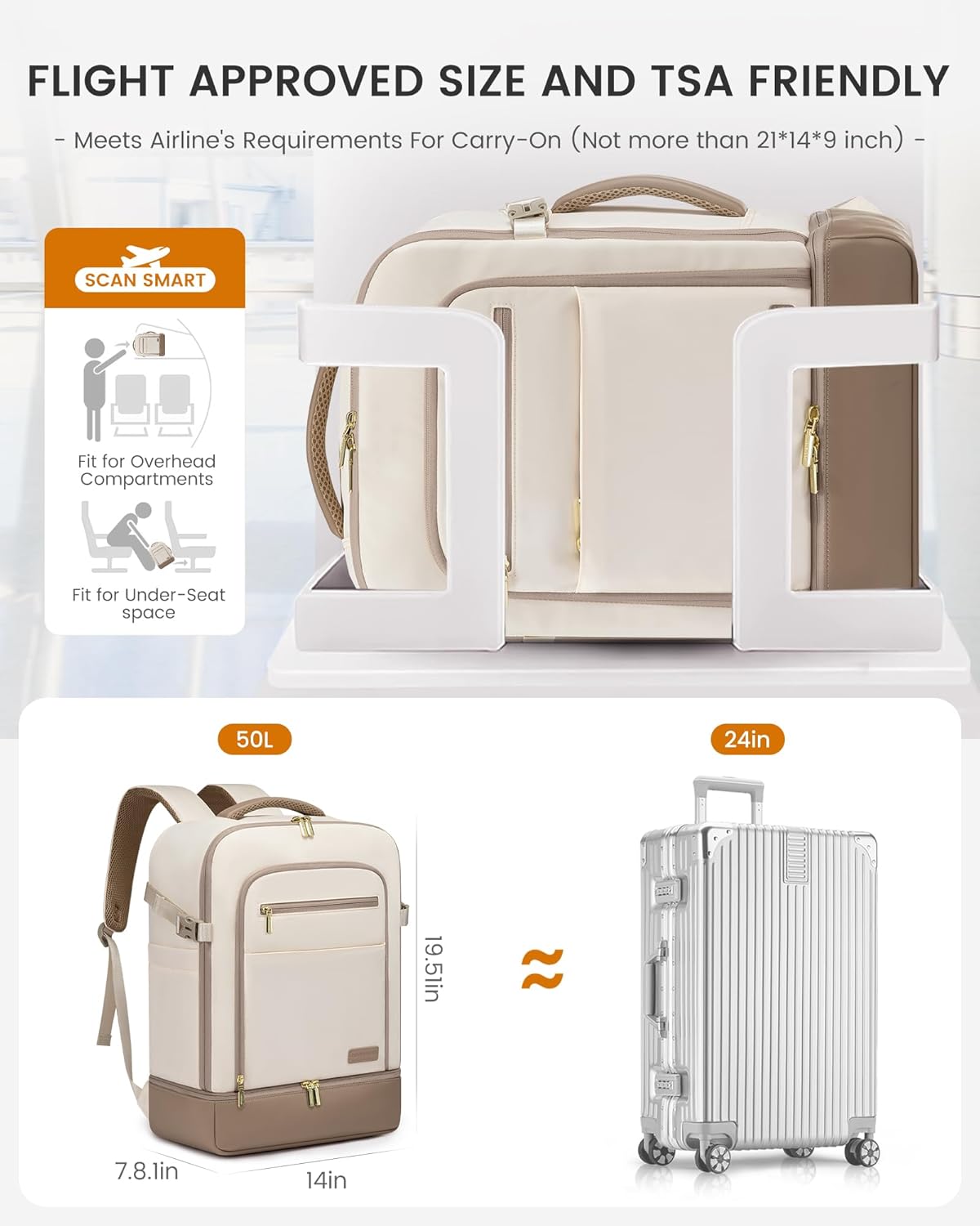 Sac à dos de voyage 3 pièces, 40 L et 50 L 