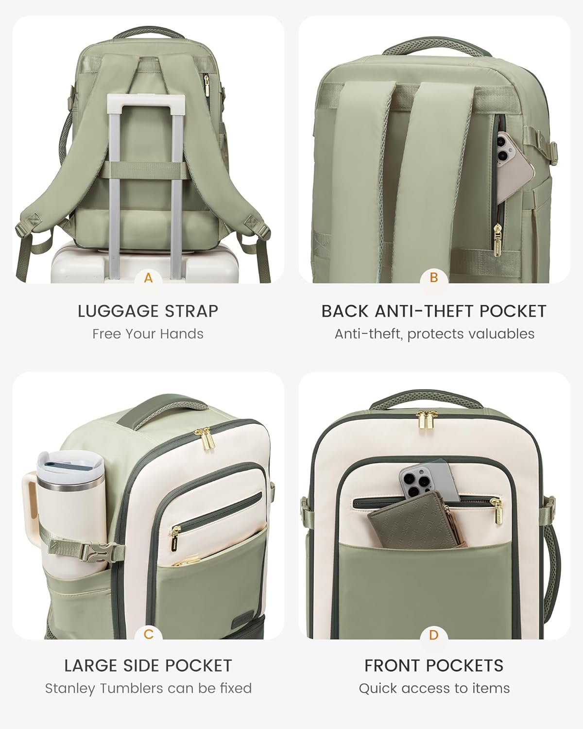 Sac à dos de voyage 3 pièces, 40 L et 50 L 