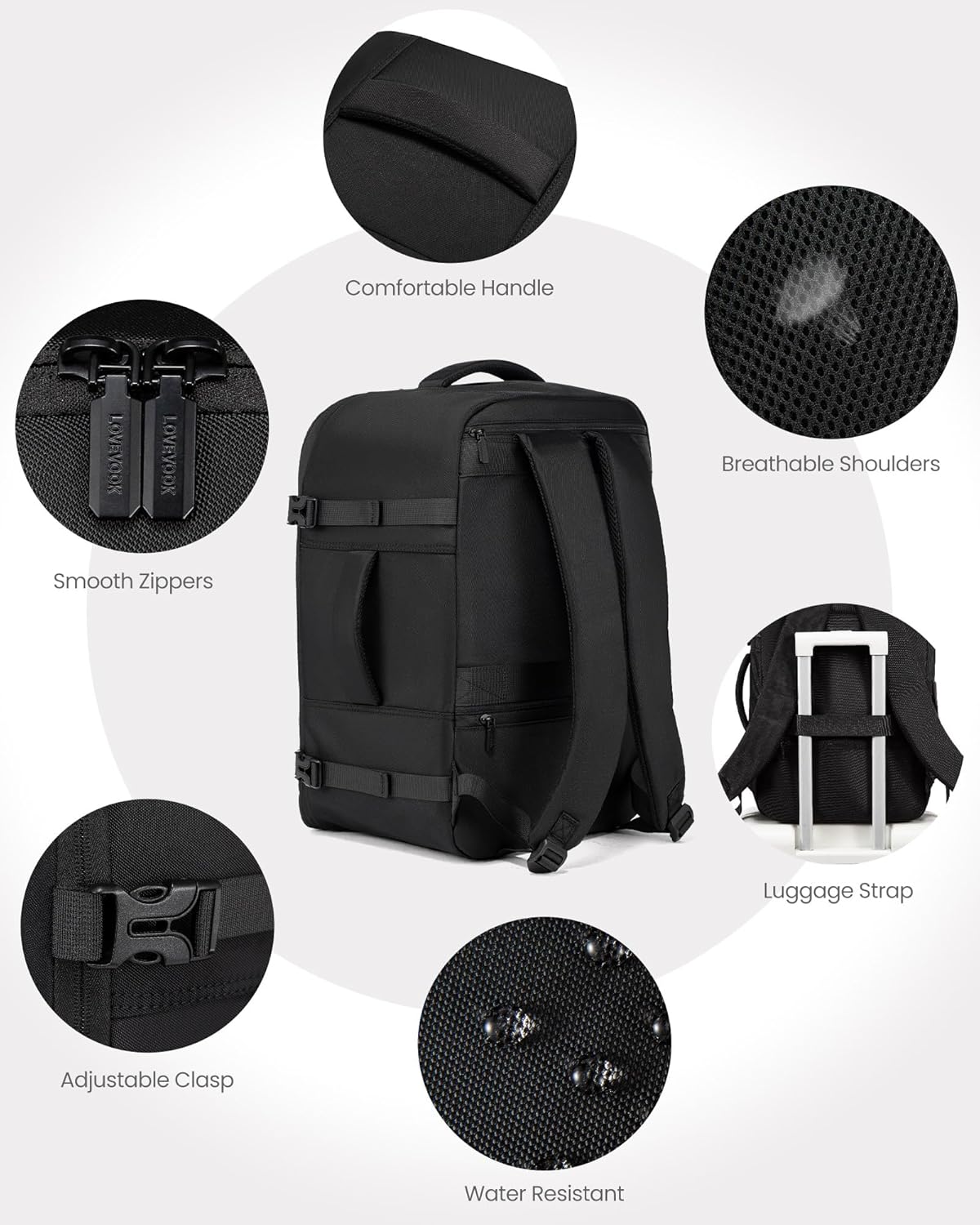 Sac à dos de voyage 4 pièces, 35 L-45 L
