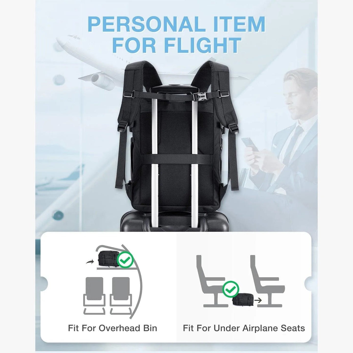 Sac à dos de voyage extensible Falco 40 L, approuvé par les compagnies aériennes 