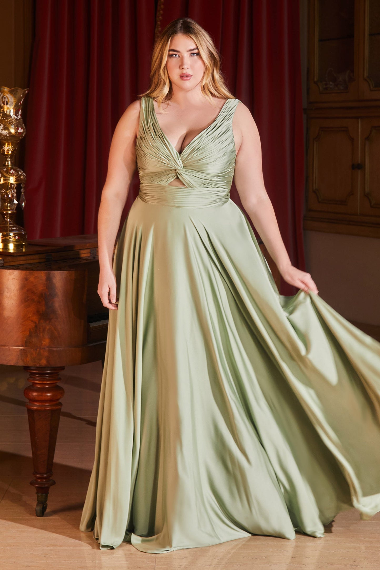 Marlena Gown - A-Line Keyhole Soft Satin Dress