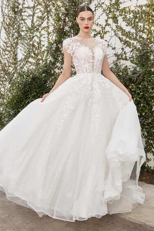 A1082W - ROBE DE BAL EN DENTELLE À MANCHES COURTES CATHERINE - Andrea &amp; Leo