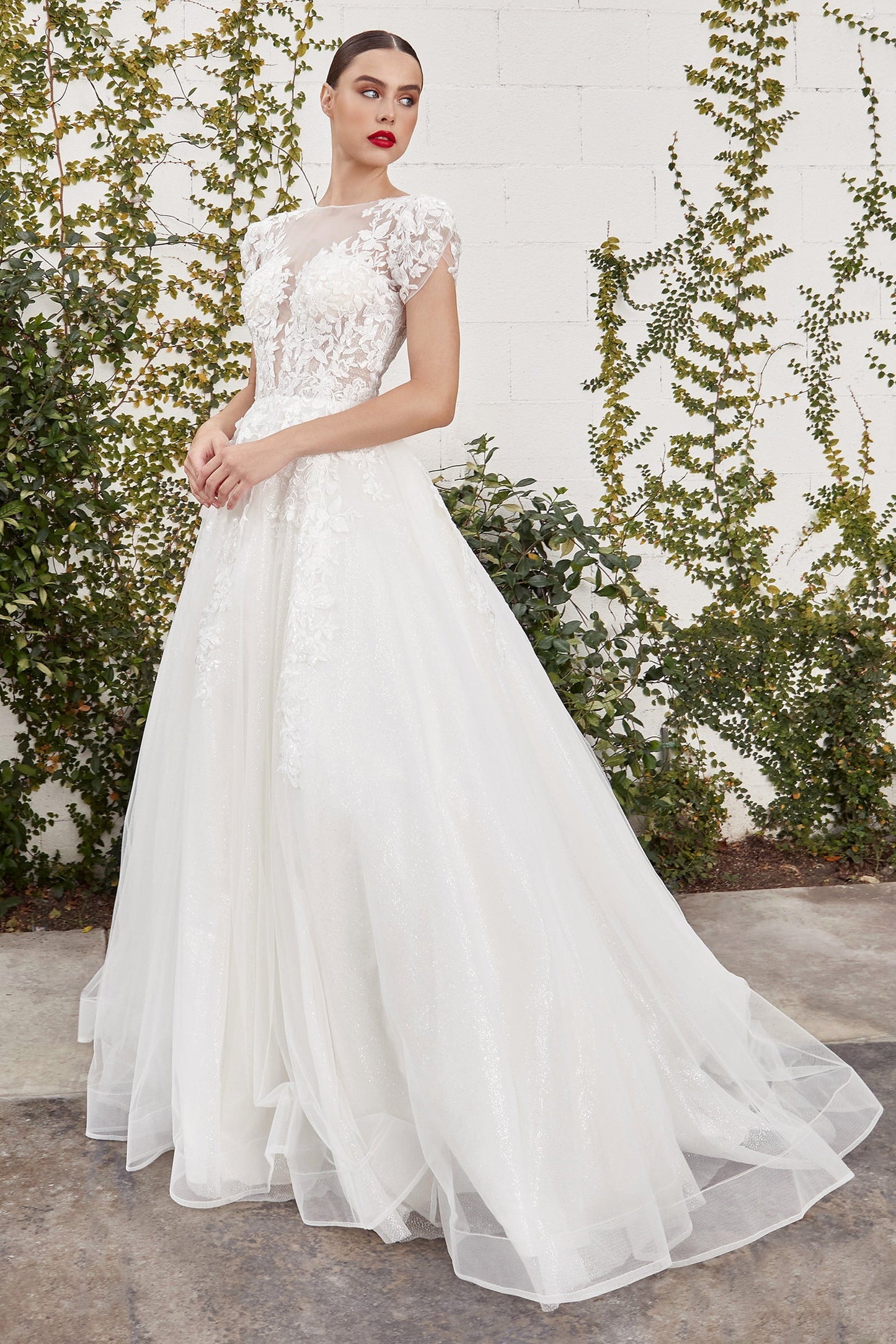 A1082W - ROBE DE BAL EN DENTELLE À MANCHES COURTES CATHERINE - Andrea &amp; Leo