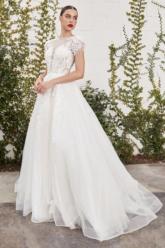A1082W - ROBE DE BAL EN DENTELLE À MANCHES COURTES CATHERINE - Andrea &amp; Leo