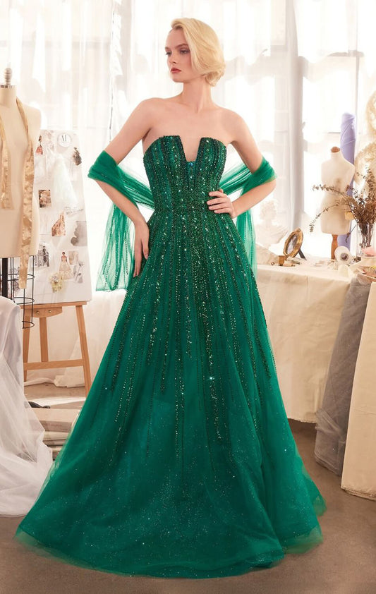 A1369 - STRAPLESS BEADED A-LINE DRESS - Andrea & Leo