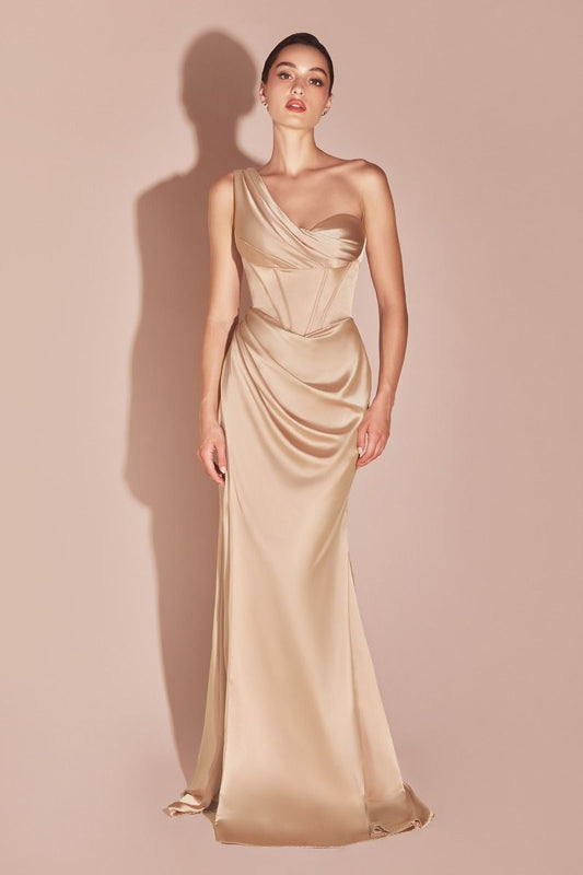 Audra Gown - Champagne - ONE SHOULDER LUXE SATIN CORSET GOWN