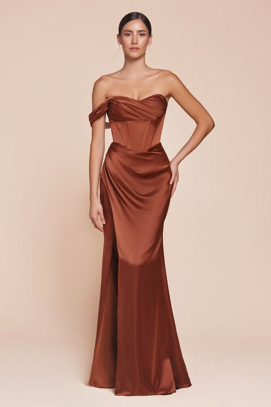 Audra Gown - Sienna - ONE SHOULDER LUXE SATIN CORSET GOWN