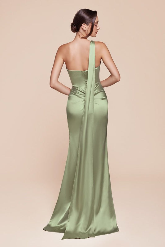 Bryce Gown - French Navy - ONE SHOULDER LUXE SATIN FITTED GOWN