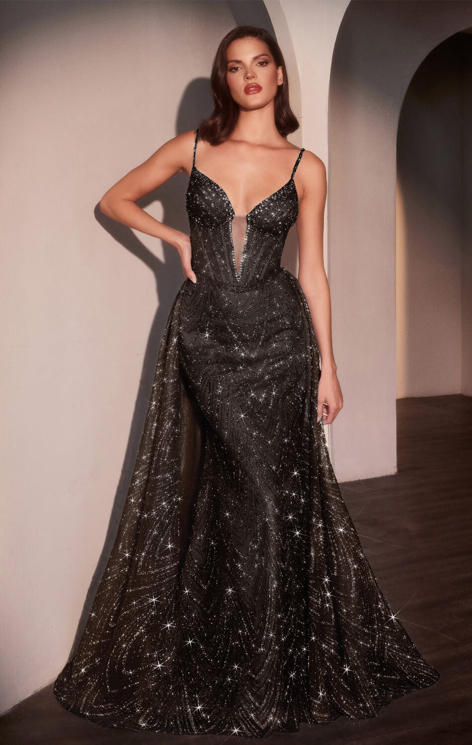 ROBE ANTONIA - ROBE AJUSTÉE IMPRIMÉE À PAILLETTES AVEC SURJUPE 