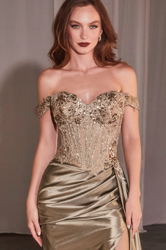 Hailee Gown - Off The Shoulder Lace & Satin Fitted Gown