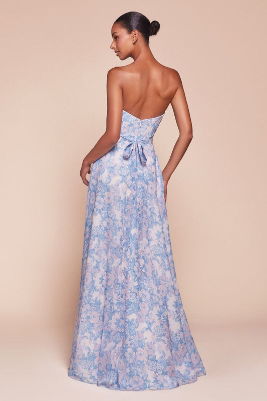 ROBE CASSIE - BLEUE - ROBE SANS BUSTES EN MOUSSELINE DE SOIE À FLEURS