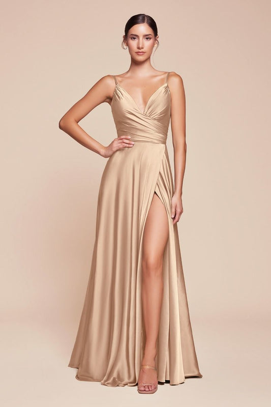 ERICA GOWN - CHAMPAGNE GOLD - SOFT SATIN A-LINE SWEETHEART NECKLINE