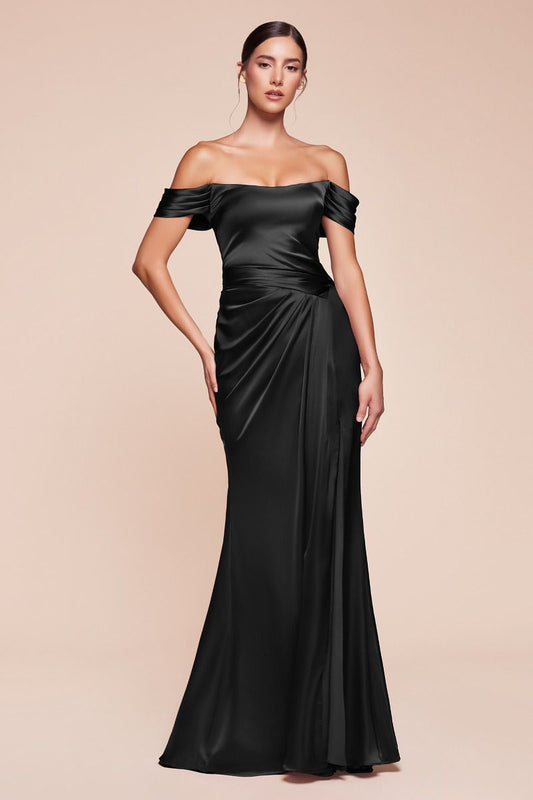 Robe Emerson - Noire - ROBE DE LUXE EN SATIN AVEC CORSET À LACETS ET ÉPAULES DÉNUDÉES