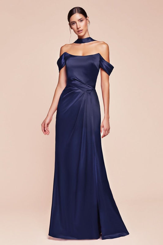 Robe Emerson - Bleu marine - Robe corset en satin de luxe à épaules dénudées et lacets
