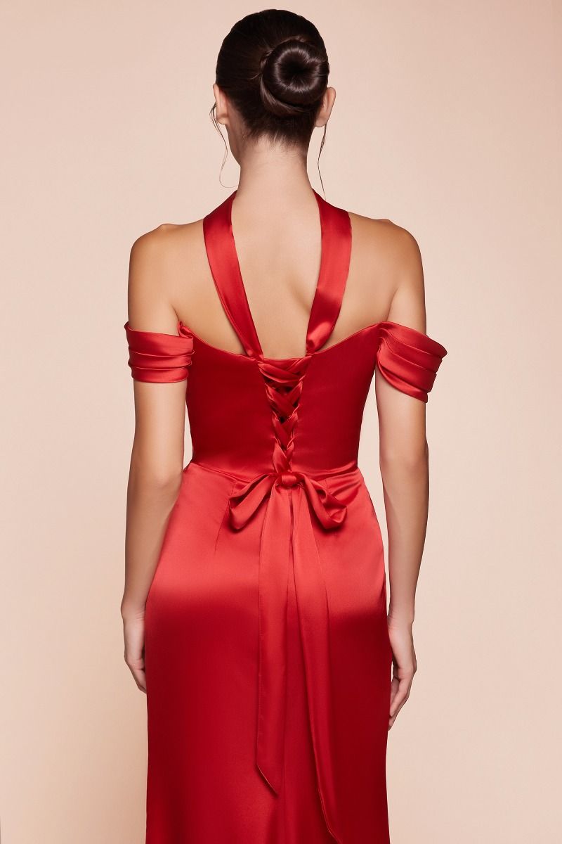 Robe Emerson - Noire - ROBE DE LUXE EN SATIN AVEC CORSET À LACETS ET ÉPAULES DÉNUDÉES