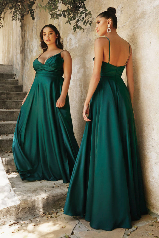 ERICA GOWN - EMERALD - SOFT SATIN A-LINE SWEETHEART NECKLINE
