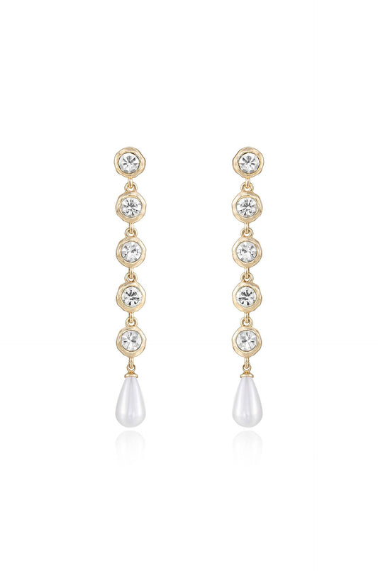 Elegantly Modern Crystal and Pearl Dangle Earrings