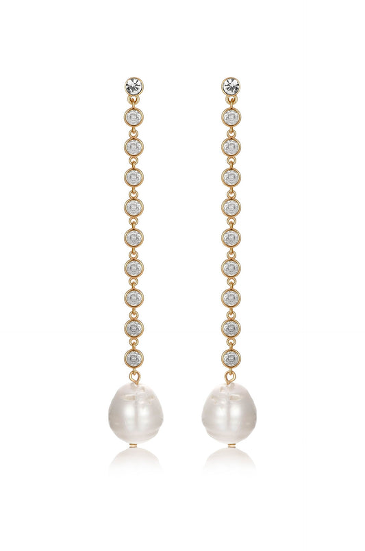 Crystal Chain Pearl Drop Earrings