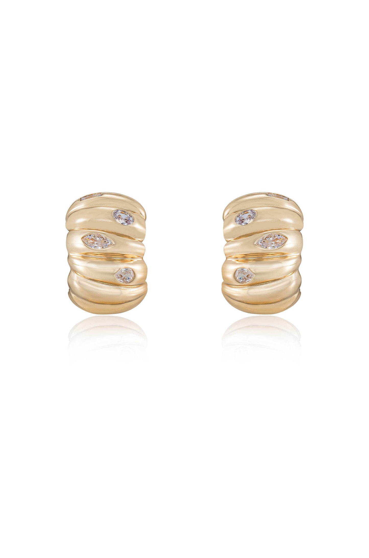 Bezel Crystal Crescent Huggie Hoops